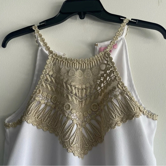 Lilly Pulitzer pearl White Gold Trim Shift Mini Dress 33334 - Picture 4 of 8